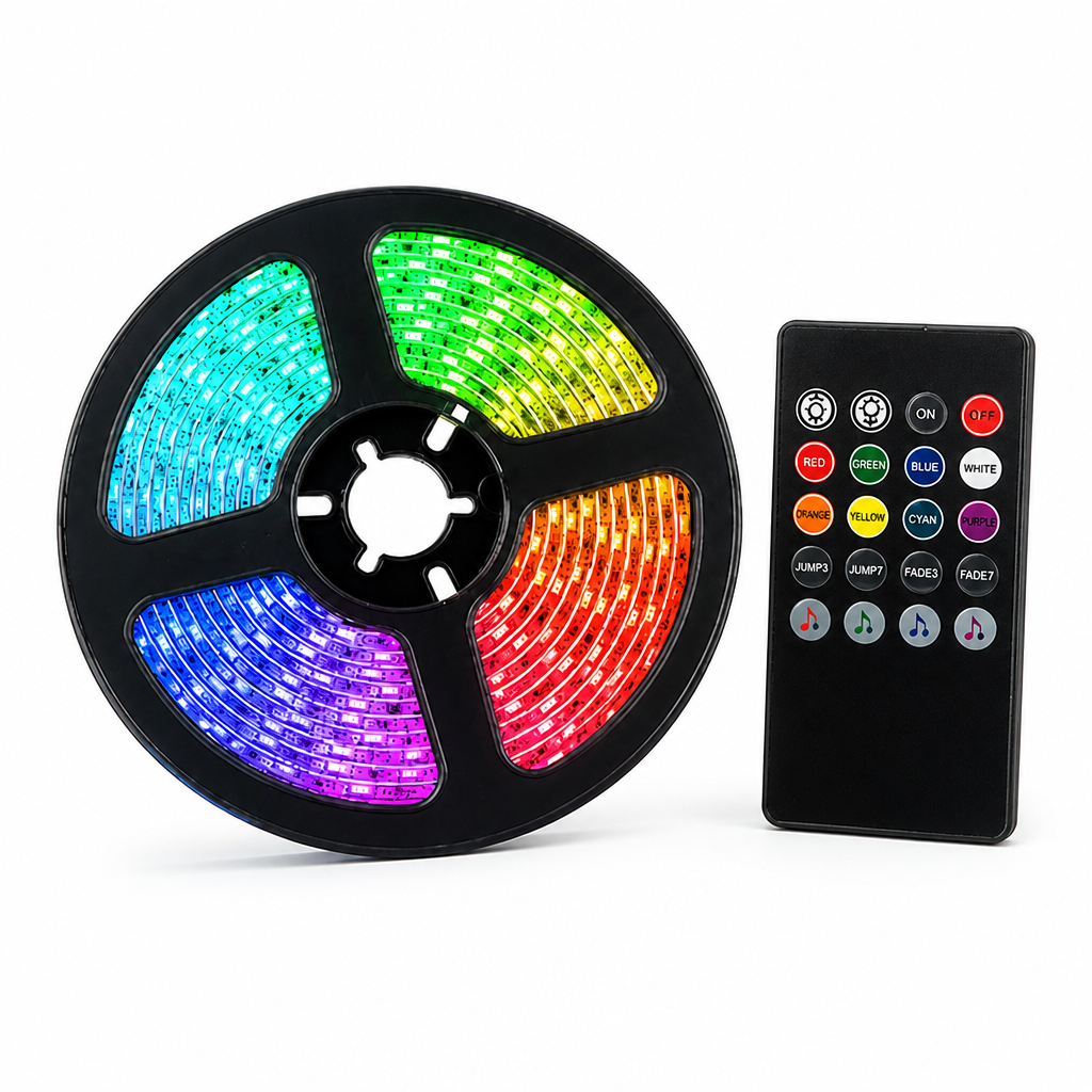 RGB Color-Changing, Music-Sync & Remote-Control LED Strip Light (5m)