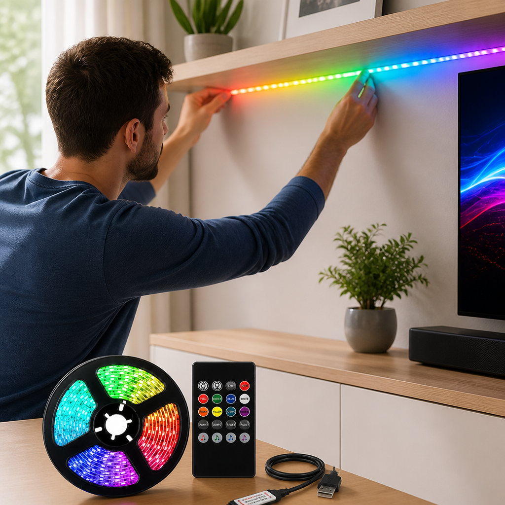 RGB Color-Changing, Music-Sync & Remote-Control LED Strip Light (5m)