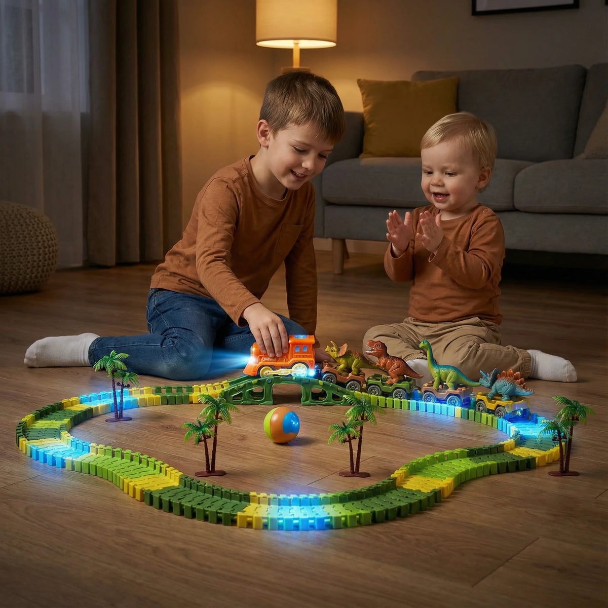 Race Track Set Dinosaur Theme Flexible Track LED Train