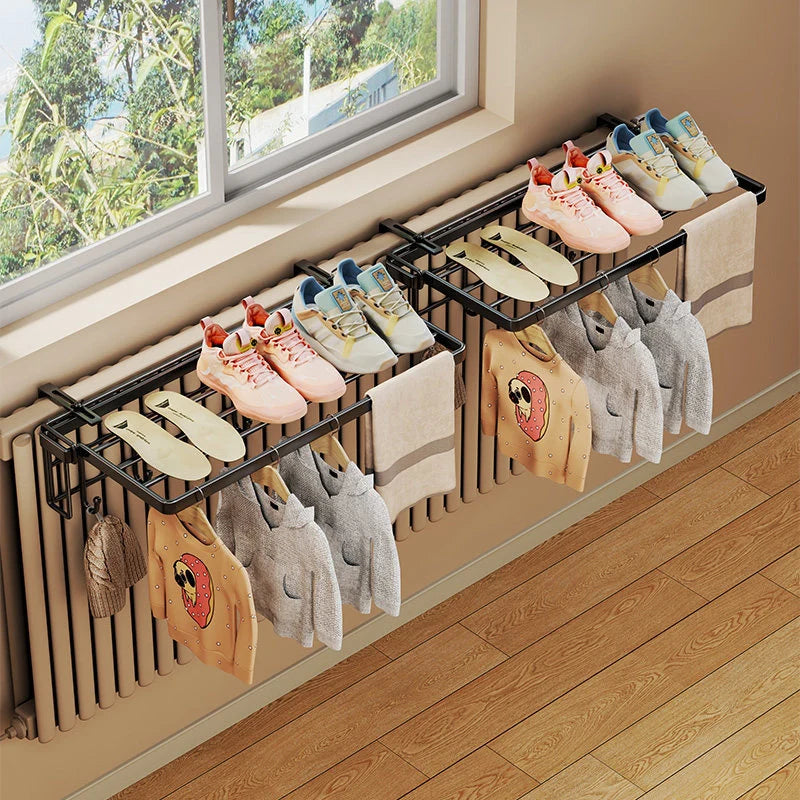 Radiator Drying Rack Foldable Shoe Shelf & Towel Bar