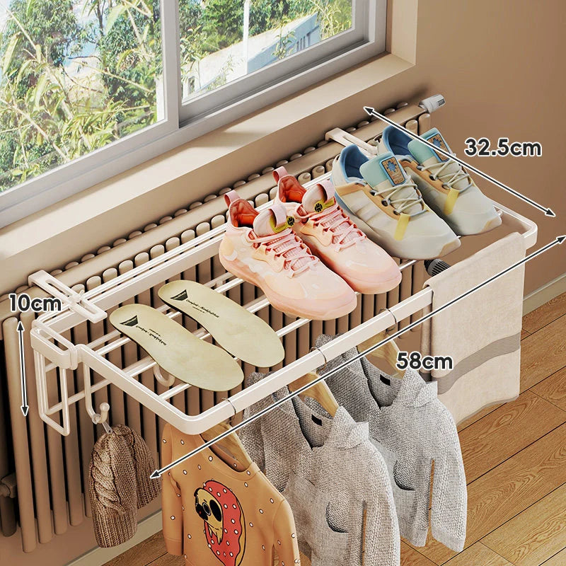 Radiator Drying Rack Foldable Shoe Shelf & Towel Bar