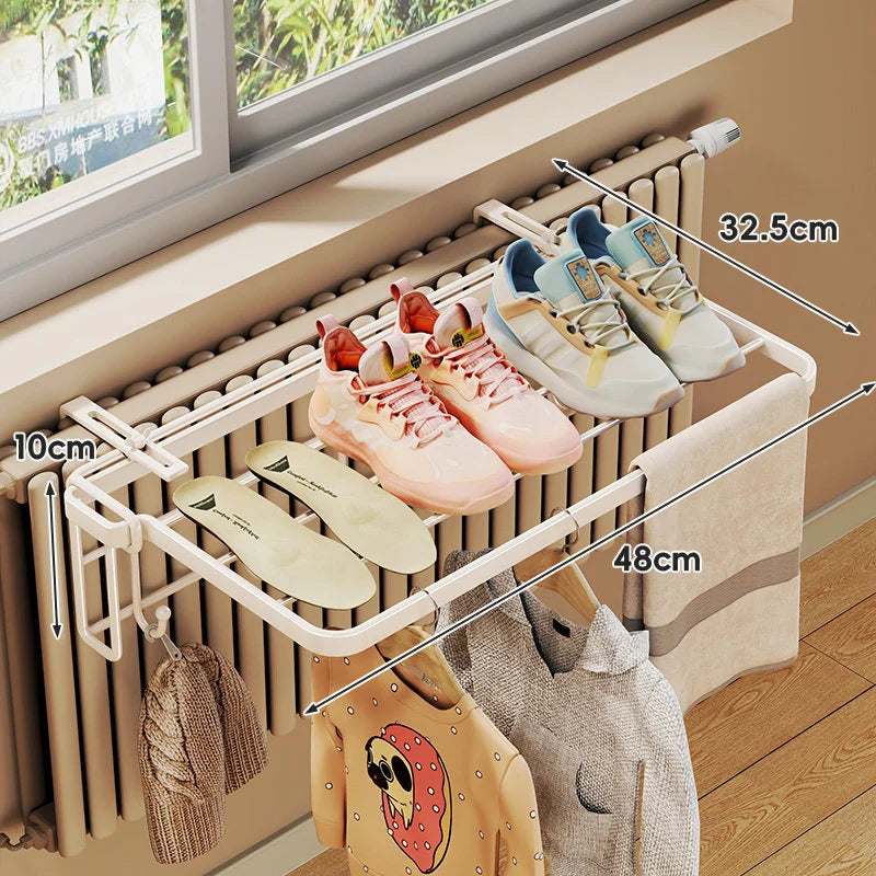 Radiator Drying Rack Foldable Shoe Shelf & Towel Bar