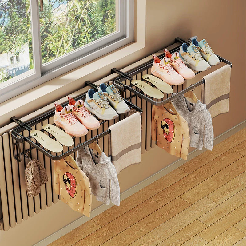 Radiator Drying Rack Foldable Shoe Shelf & Towel Bar