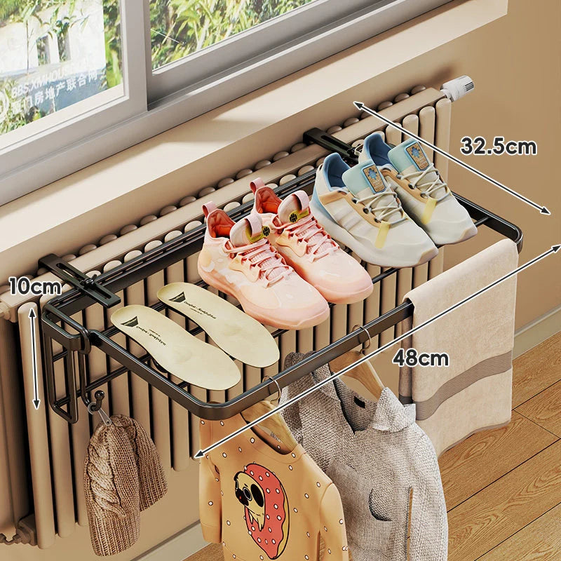 Radiator Drying Rack Foldable Shoe Shelf & Towel Bar