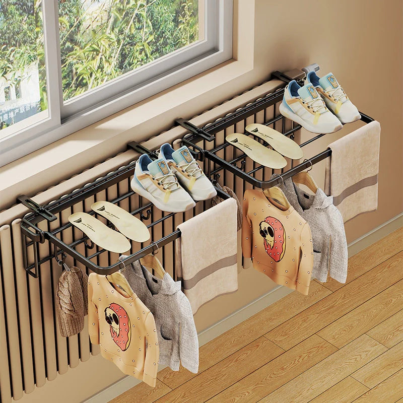 Radiator Drying Rack Foldable Shoe Shelf & Towel Bar