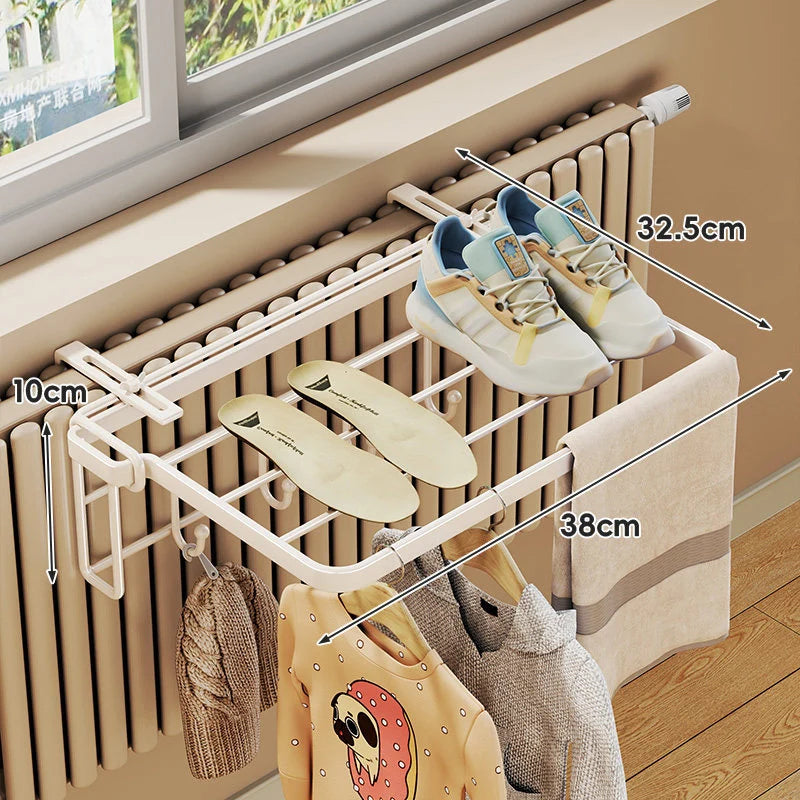 Radiator Drying Rack Foldable Shoe Shelf & Towel Bar