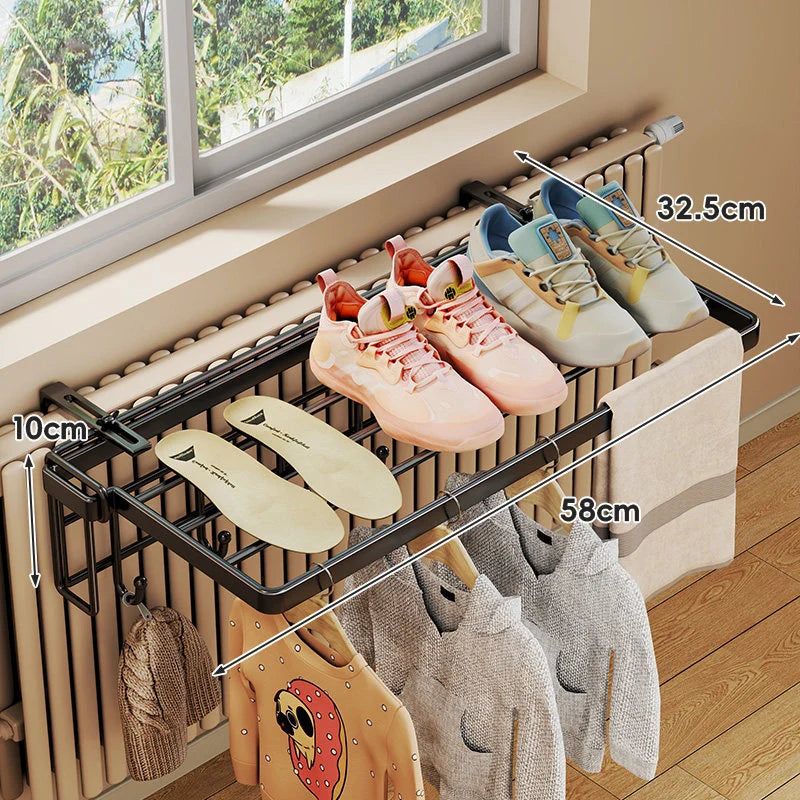 Radiator Drying Rack Foldable Shoe Shelf & Towel Bar