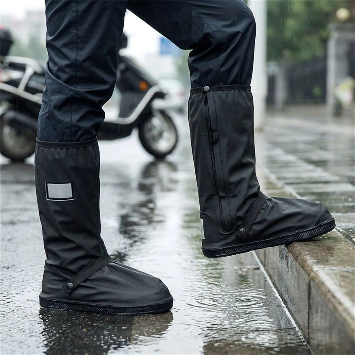 Rain Boot Covers Side Zipper Molded Tread Reflective Strips