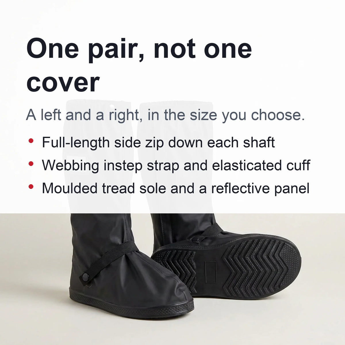 Rain Boot Covers Side Zipper Molded Tread Reflective Strips