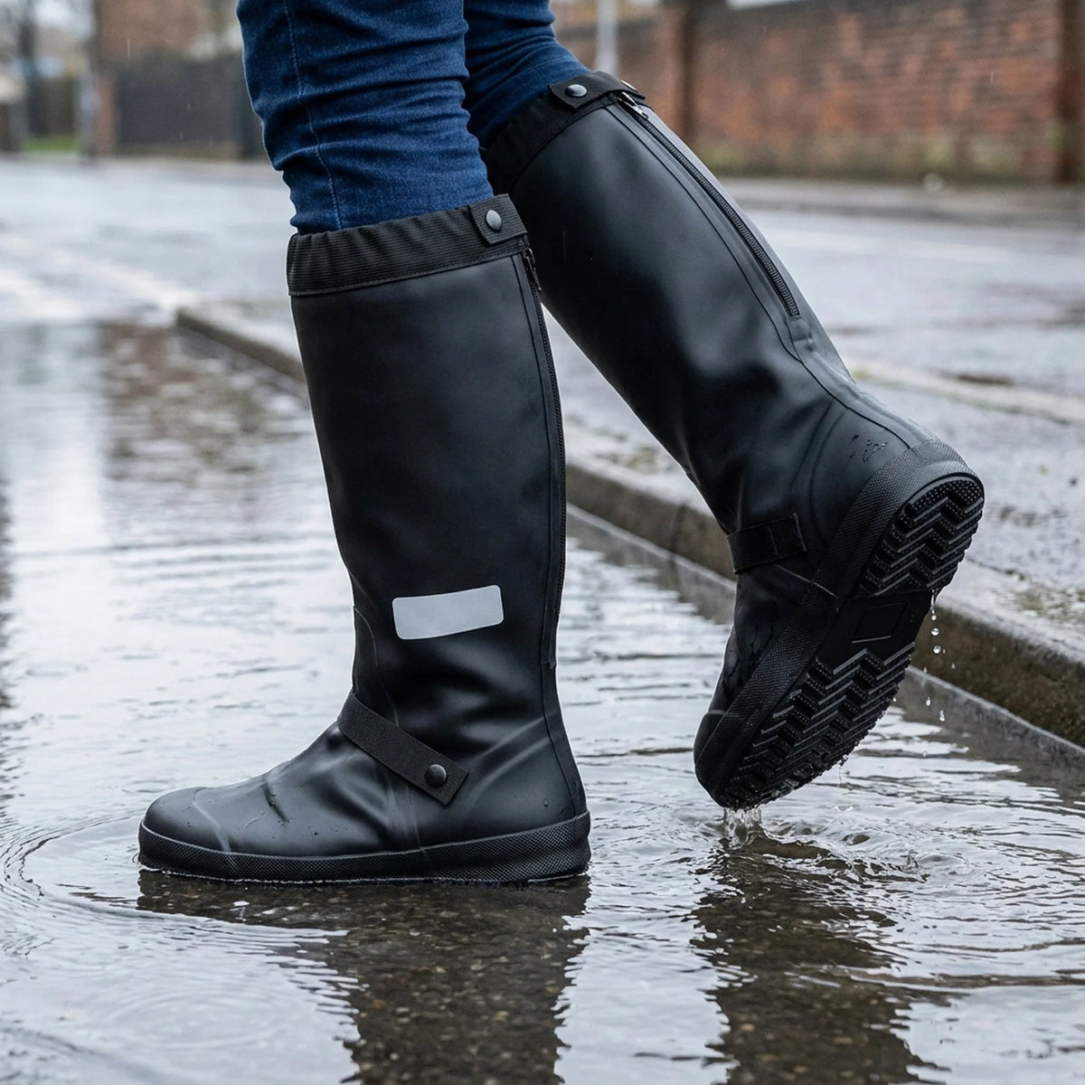 Rain Boot Covers Waterproof Side Zipper Reflective Strips