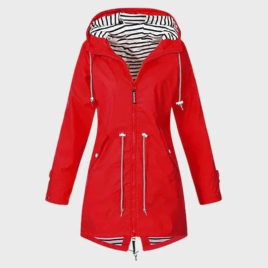 Rain Jacket Knee-Length Water-Resistant Adjustable Hood