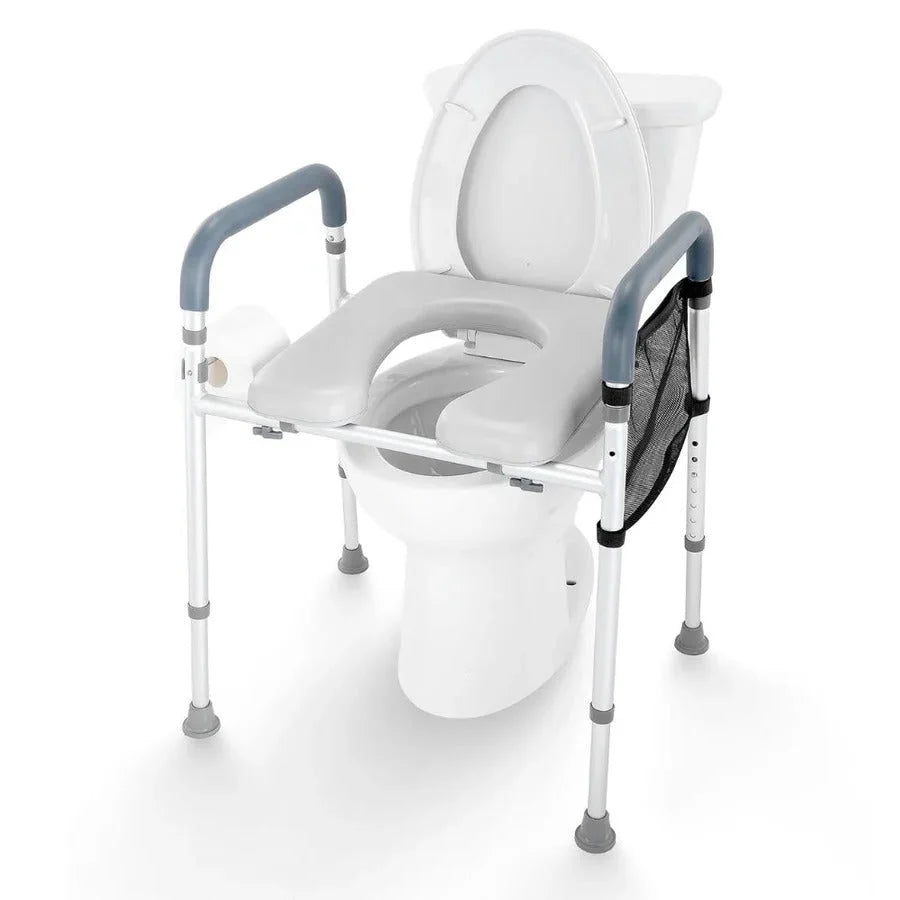 Raised Toilet Seat Adjustable Height Padded Armrests