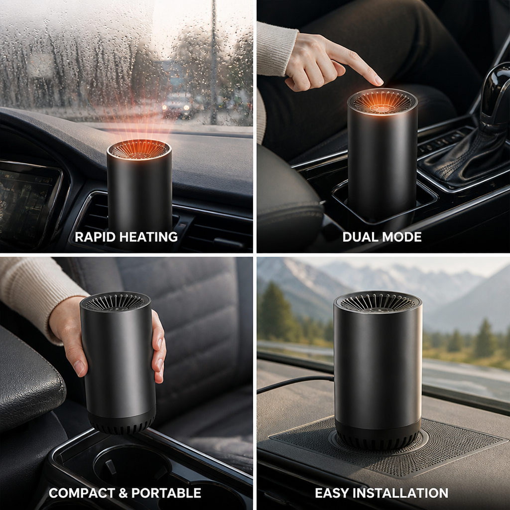 Rapid-Heating 12V Dual-Mode Car Heater (Cup-Holder Mount)