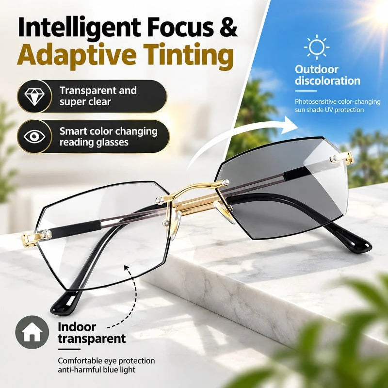 Reading Glasses Adaptive Focus Photochromic Blue Light Filter