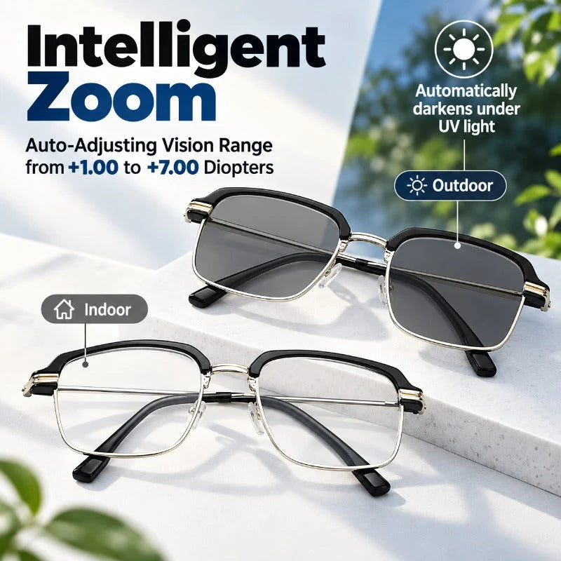 Reading Glasses Adaptive Focus Photochromic Blue Light Filter
