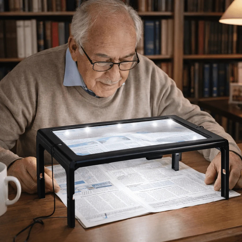 Reading Magnifier 3× Magnification LED Lights Foldable Hands-Free Design