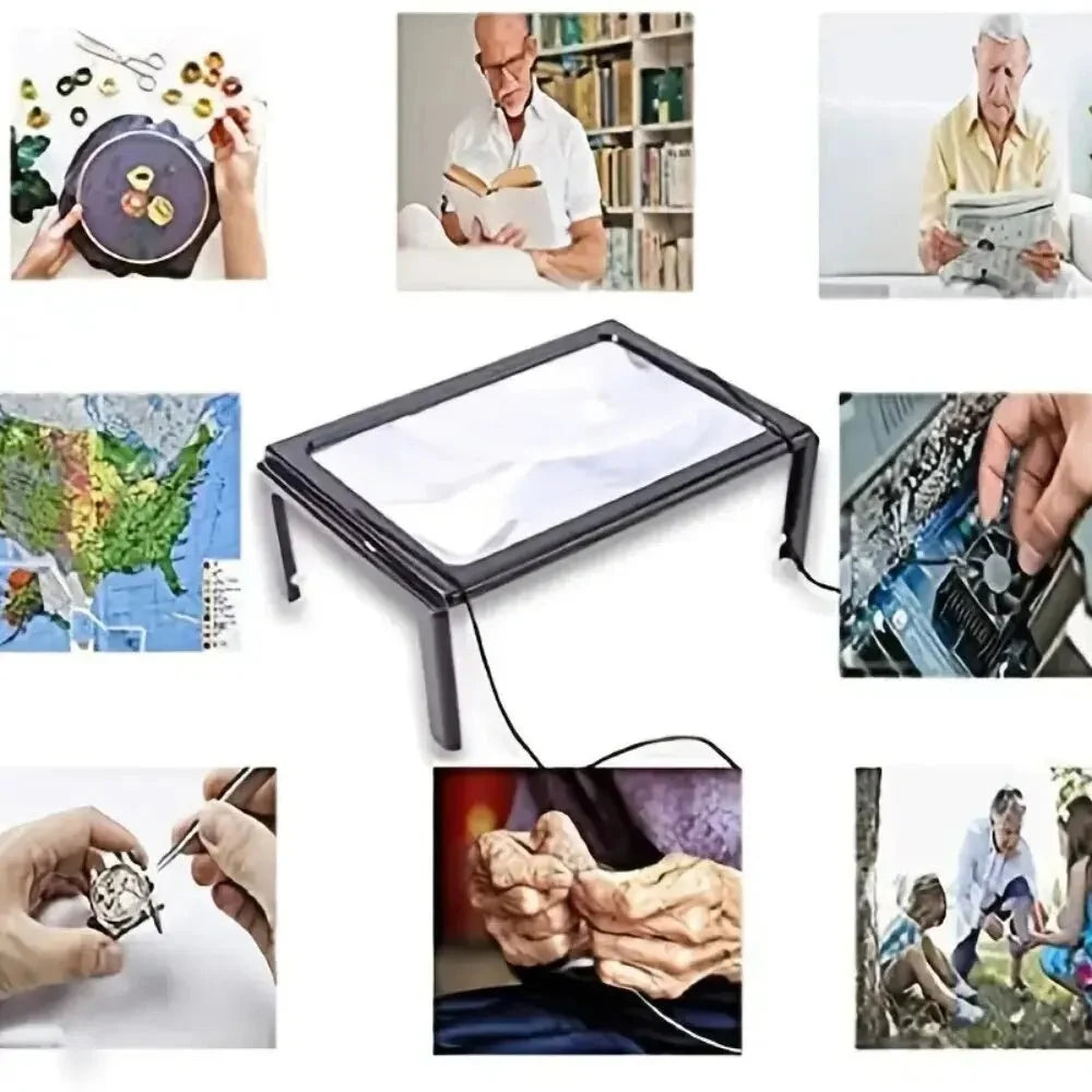 Reading Magnifier 3× Magnification LED Lights Foldable Hands-Free Design
