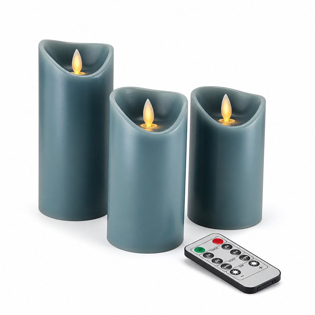 Realistic 3D Flame Remote & Timer LED Block Candles (Set of 3)