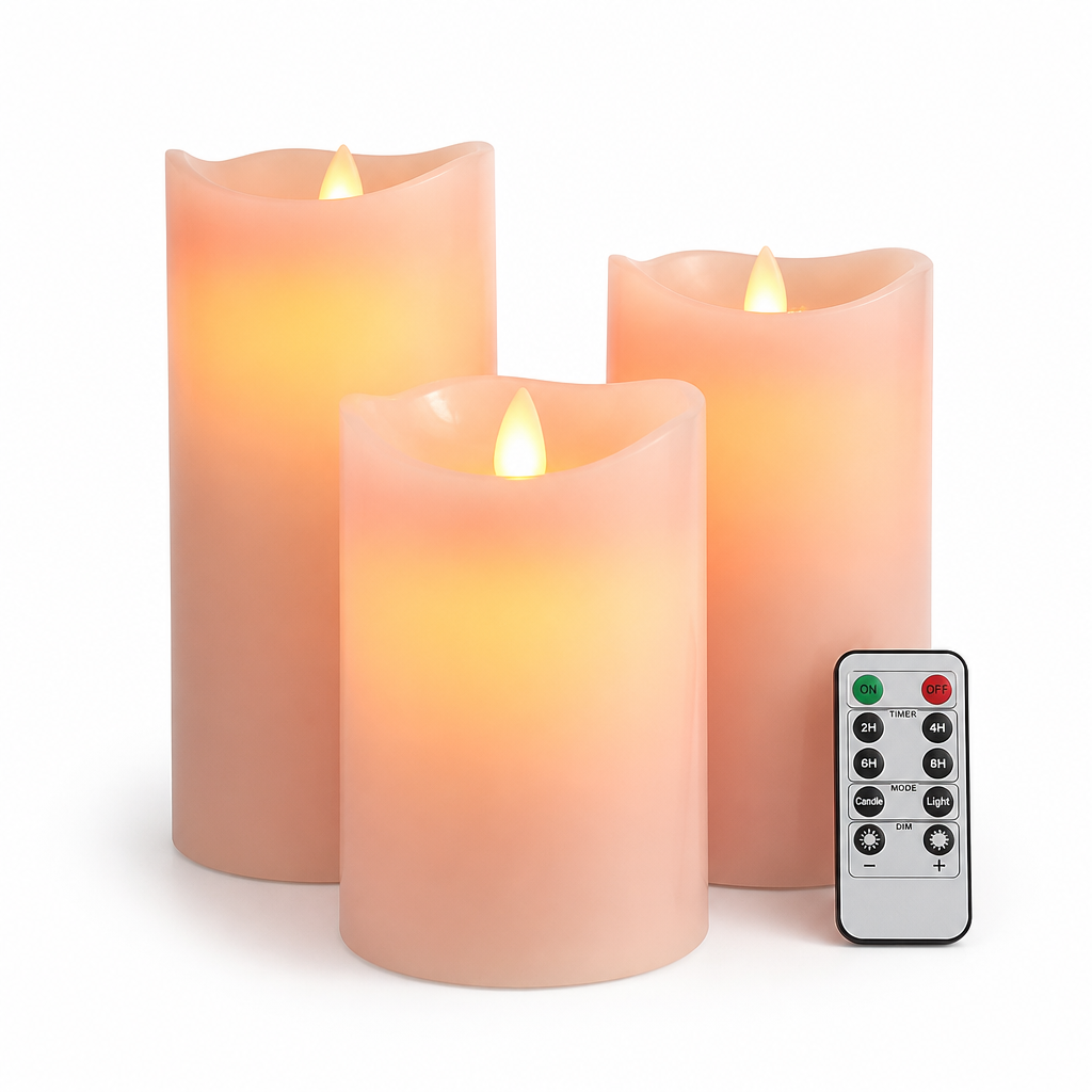 Realistic 3D Flame Remote & Timer LED Block Candles (Set of 3)