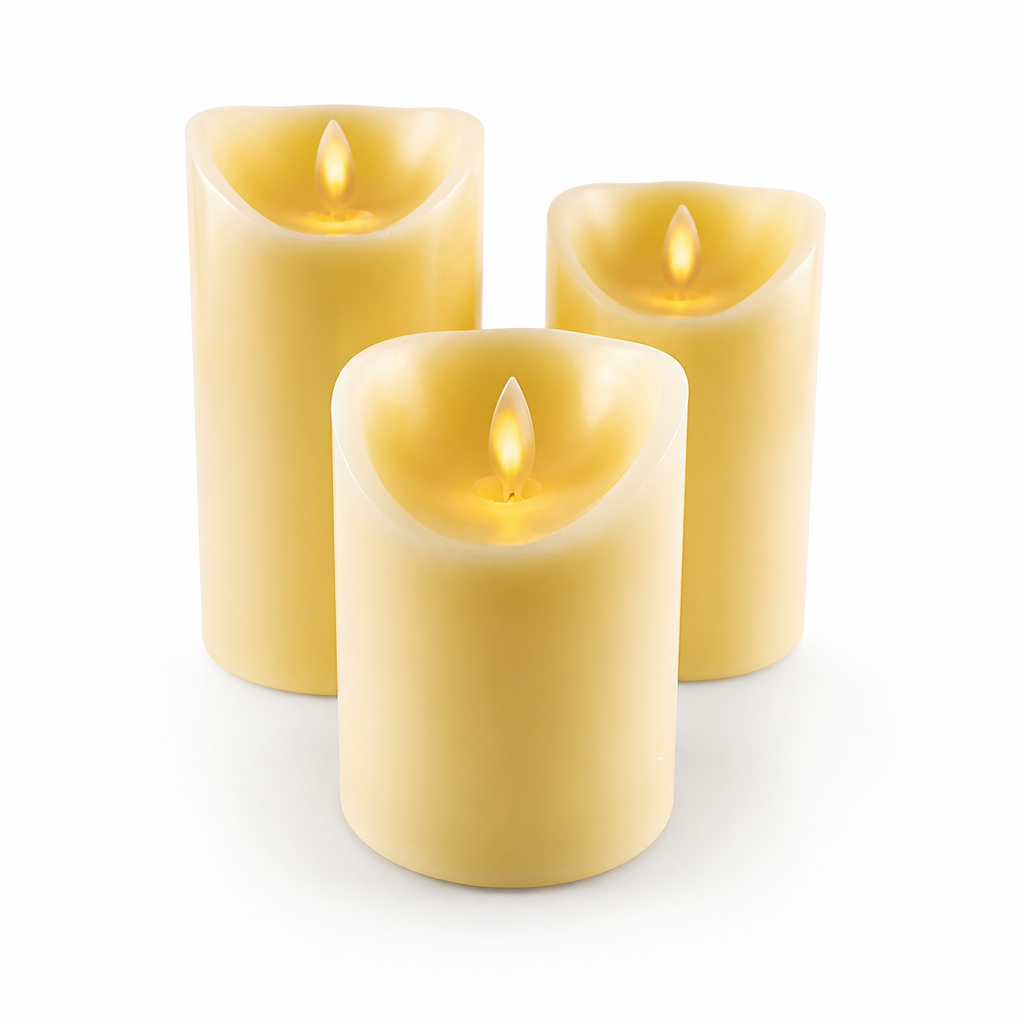 Realistic 3D Flame Remote & Timer LED Block Candles (Set of 3)
