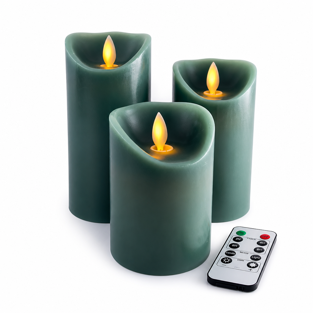 Realistic 3D Flame Remote & Timer LED Block Candles (Set of 3)