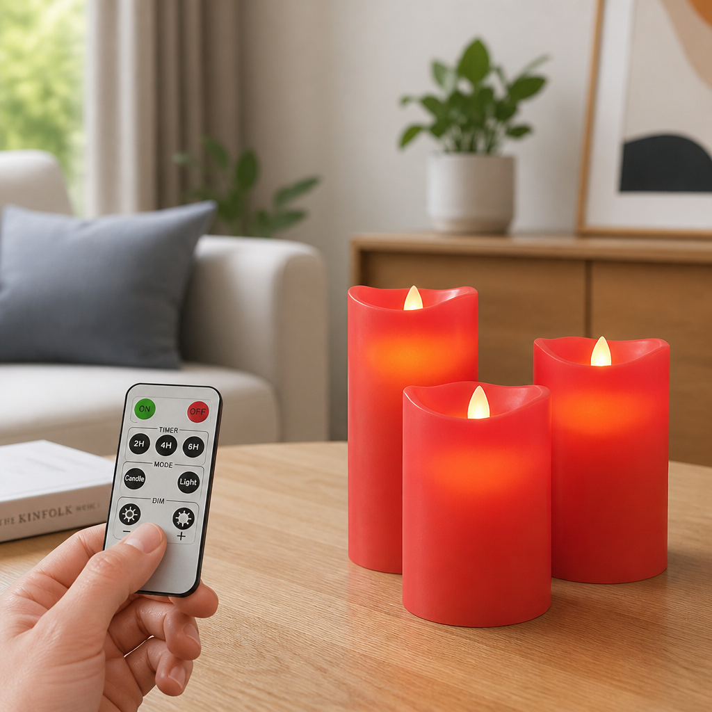 Realistic 3D Flame Remote & Timer LED Block Candles (Set of 3)