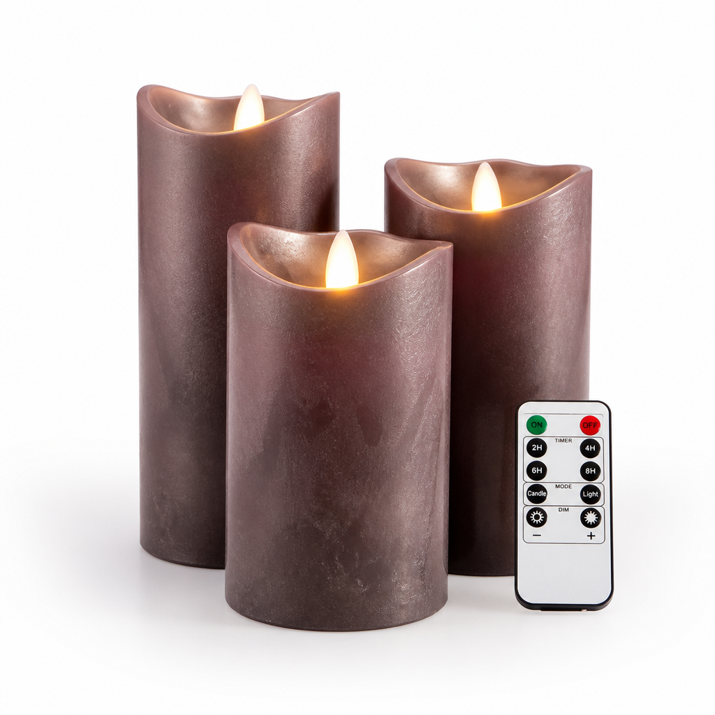 Realistic 3D Flame Remote & Timer LED Block Candles (Set of 3)