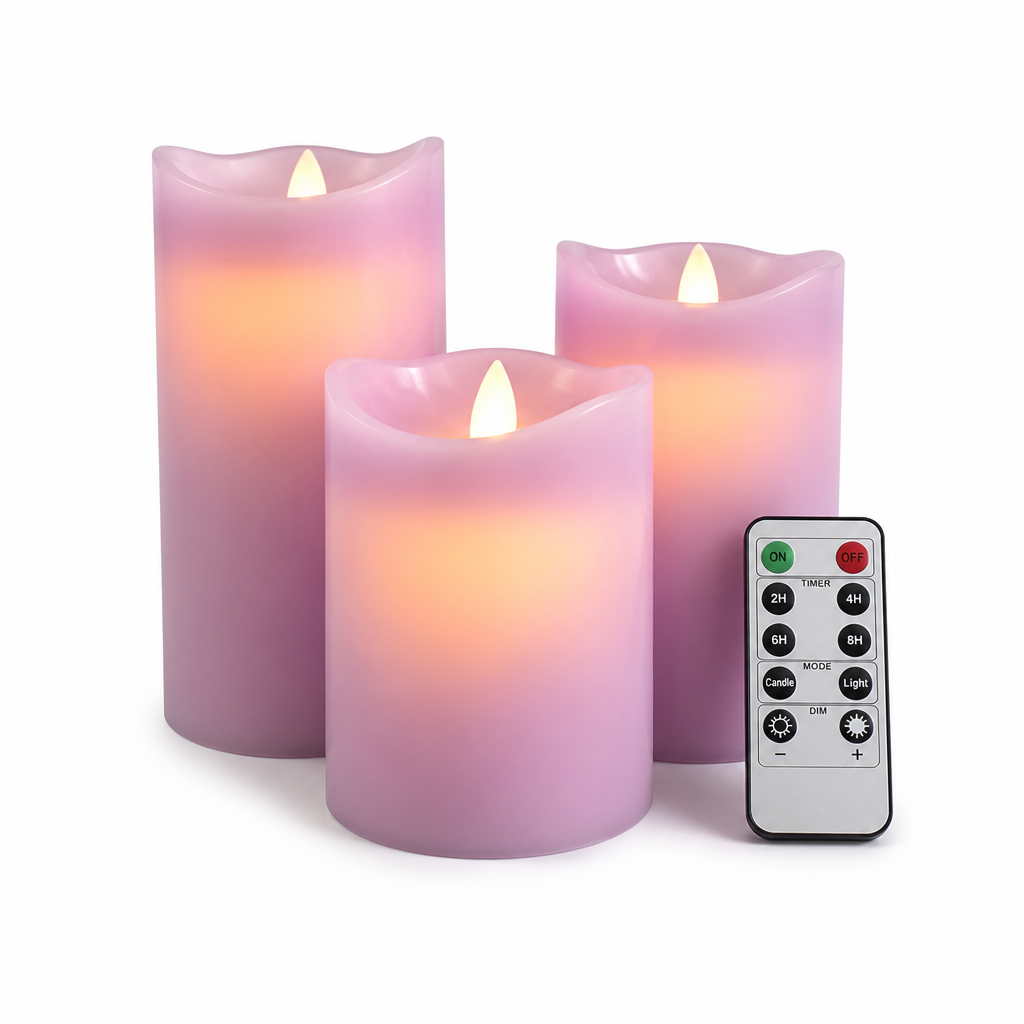 Realistic 3D Flame Remote & Timer LED Block Candles (Set of 3)