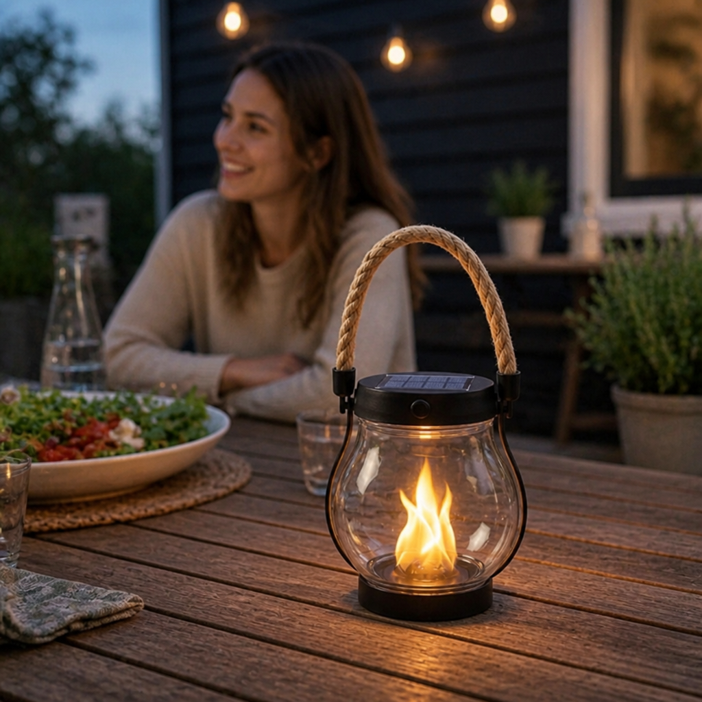 Realistic Flame Flicker Solar & USB-C Rechargeable Lantern