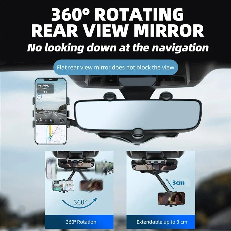 Rearview Mirror Phone Holder 360-Degree Adjustable Foldable Four-Jaw Grip