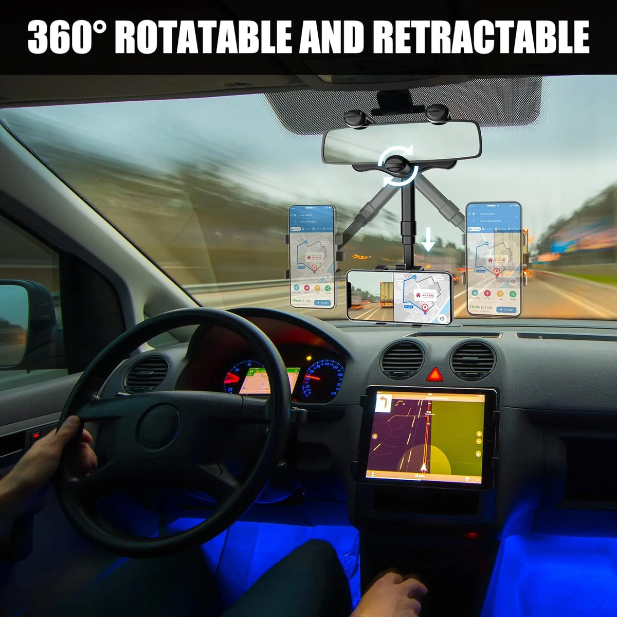 Rearview Mirror Phone Holder 360-Degree Adjustable Foldable Four-Jaw Grip