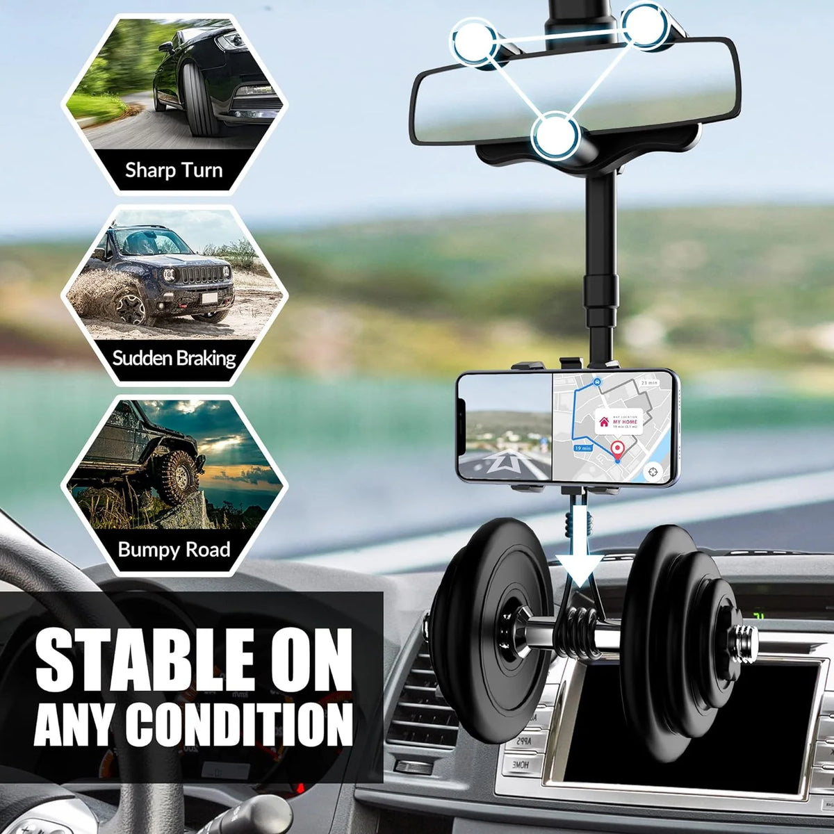 Rearview Mirror Phone Holder 360-Degree Adjustable Foldable Four-Jaw Grip