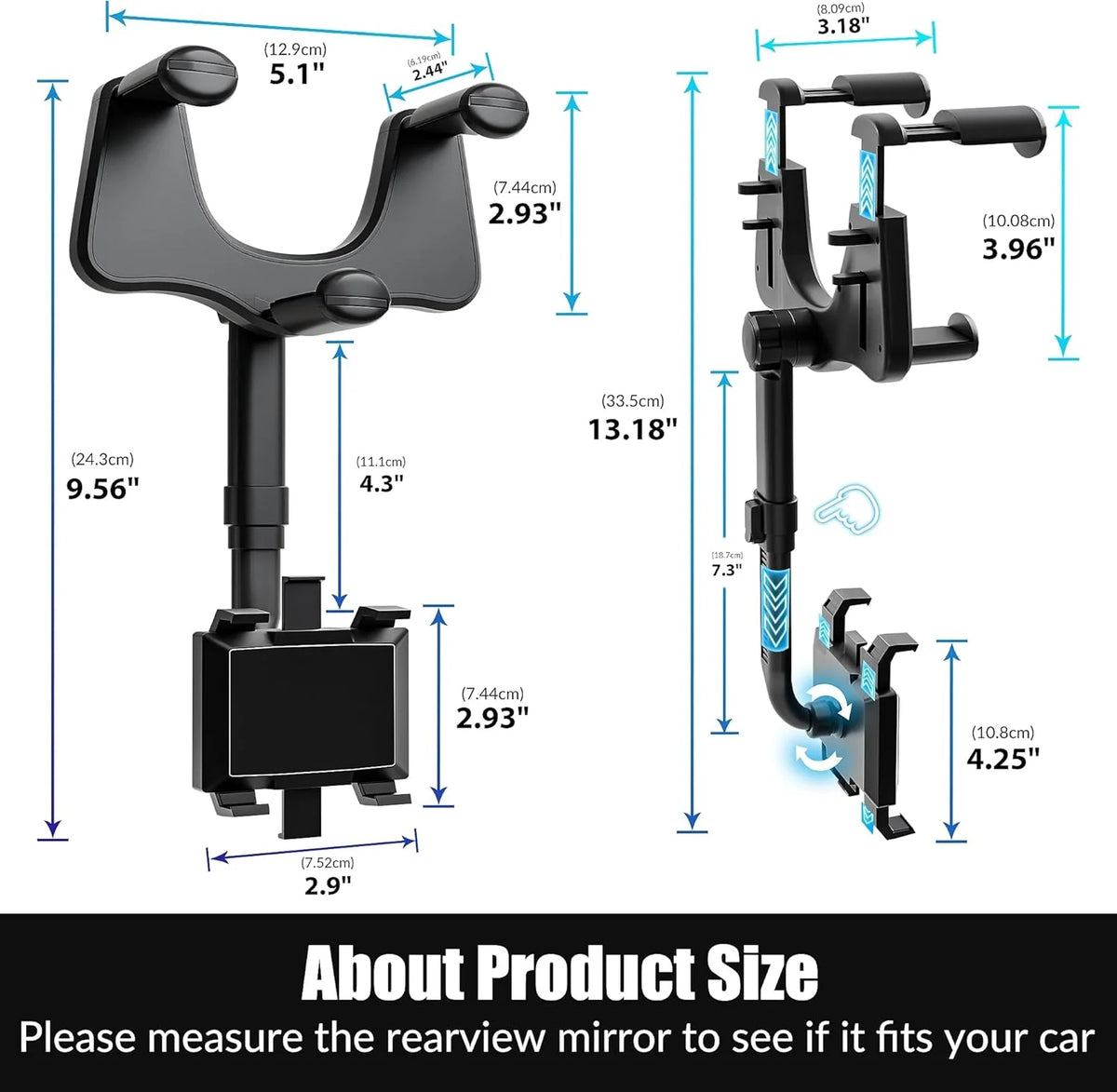 Rearview Mirror Phone Holder 360-Degree Adjustable Foldable Four-Jaw Grip
