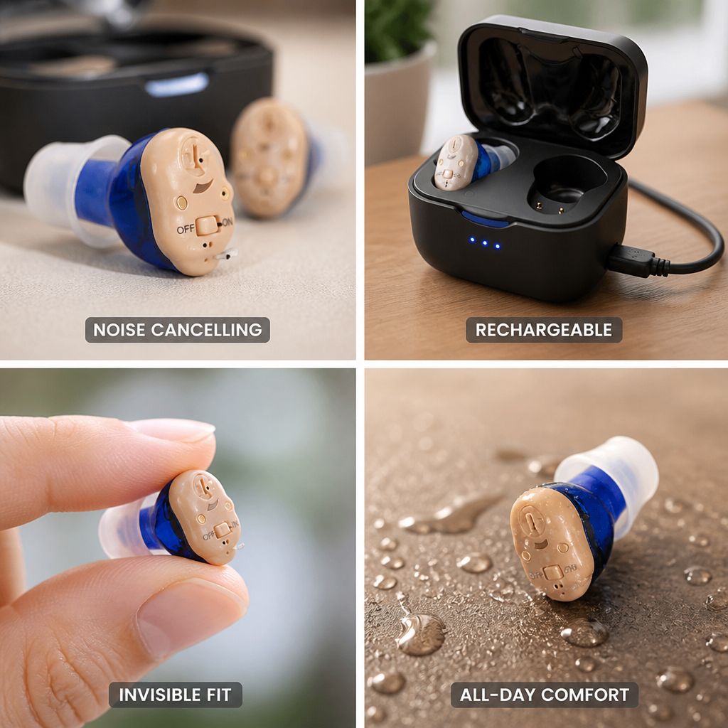 Rechargeable Invisible Noise-Cancelling Hearing Aids (Pair)
