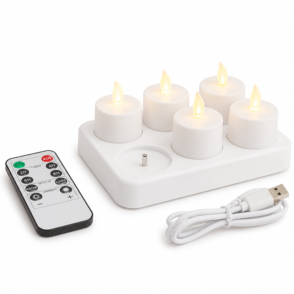 Rechargeable USB Remote-Controlled Warm White LED Tealight Set