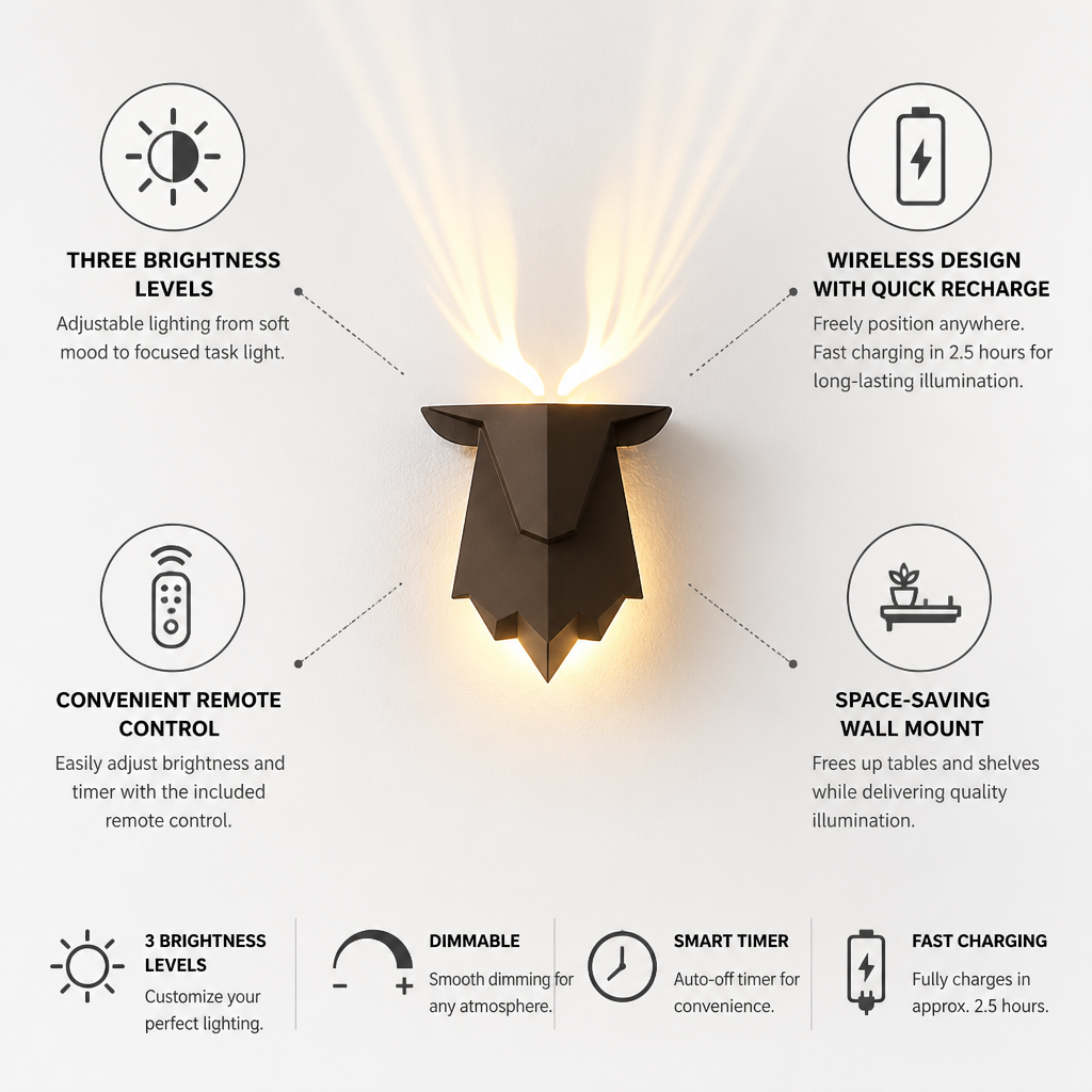 Rechargeable Wireless Dimmable Deer Wall Light