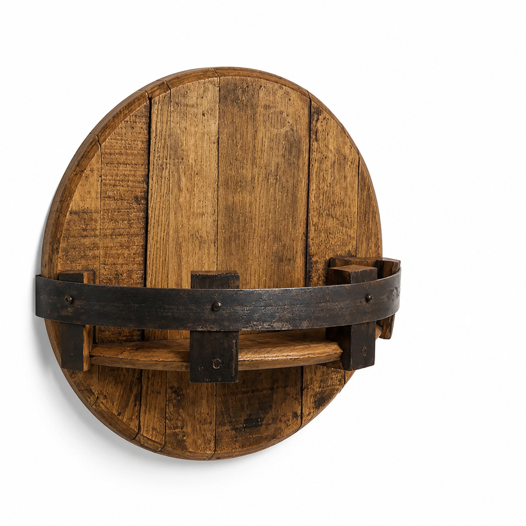 Reclaimed Oak & Metal-Band Wall Wine Rack (7-Bottle)