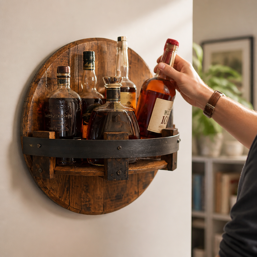 Reclaimed Oak & Metal-Band Wall Wine Rack (7-Bottle)