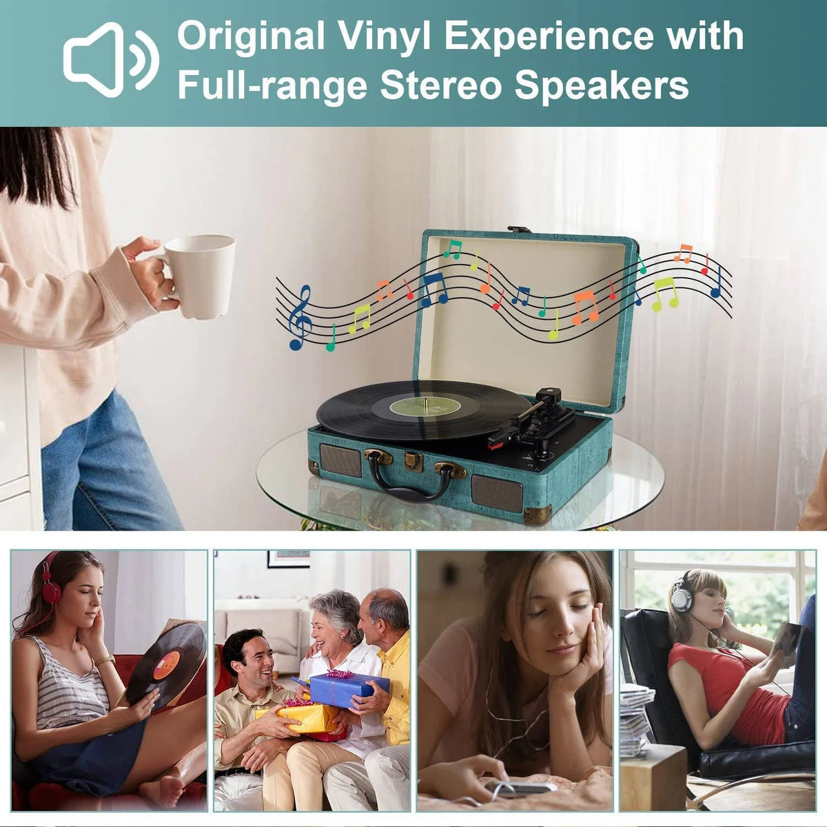 Record Player Bluetooth & Built-In Stereo Speakers 3-Speed