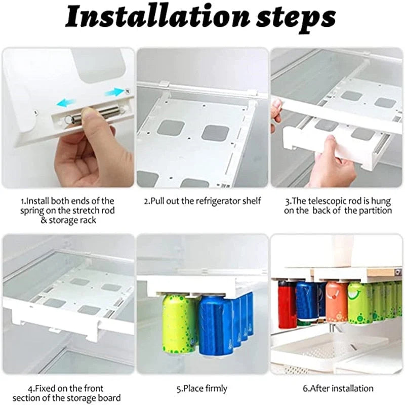 Refrigerator Can Organizer Adjustable Slide Rack Space-Saving