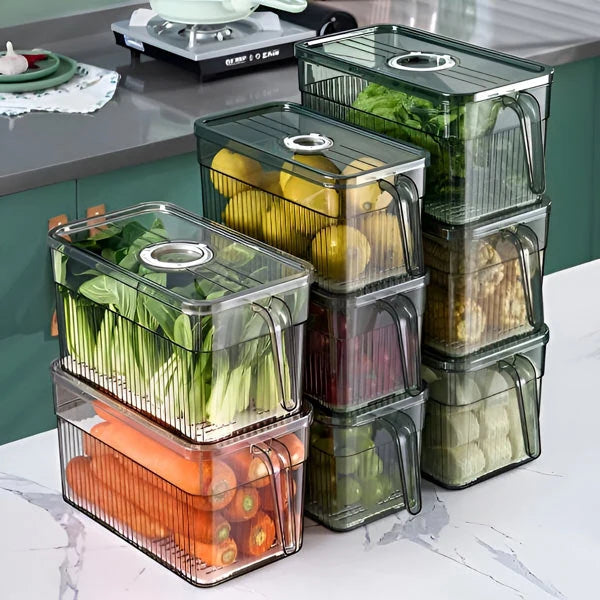 Refrigerator Storage Box Transparent Ventilated Lid Stackable
