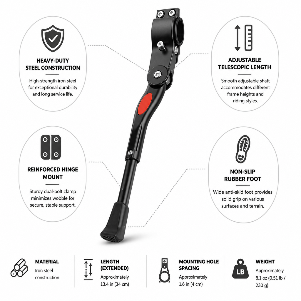 Reinforced Telescopic Steel Kickstand (Non-Slip Rubber Foot)