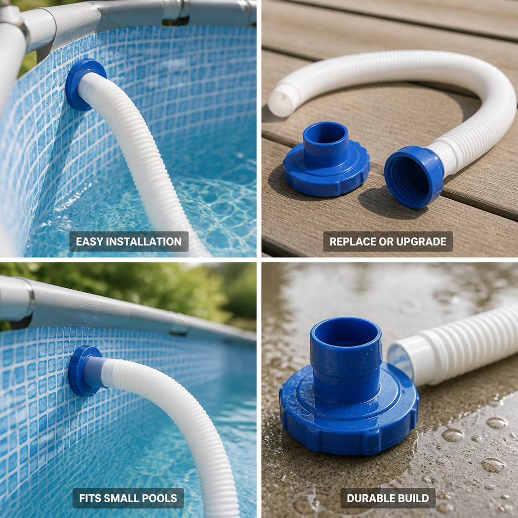 Replacement Skimmer Adapter & Hose (Fits 16-Inch Or Smaller Pools)