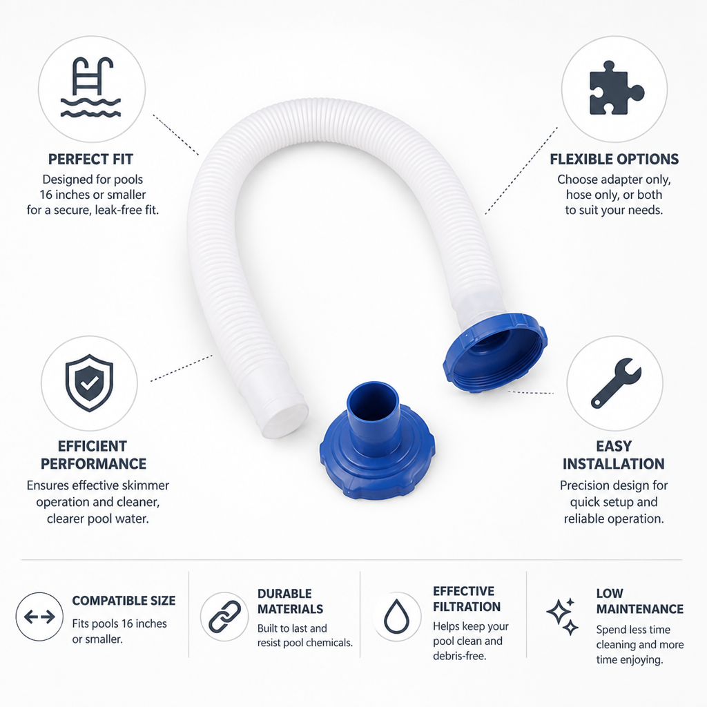 Replacement Skimmer Adapter & Hose (Fits 16-Inch Or Smaller Pools)