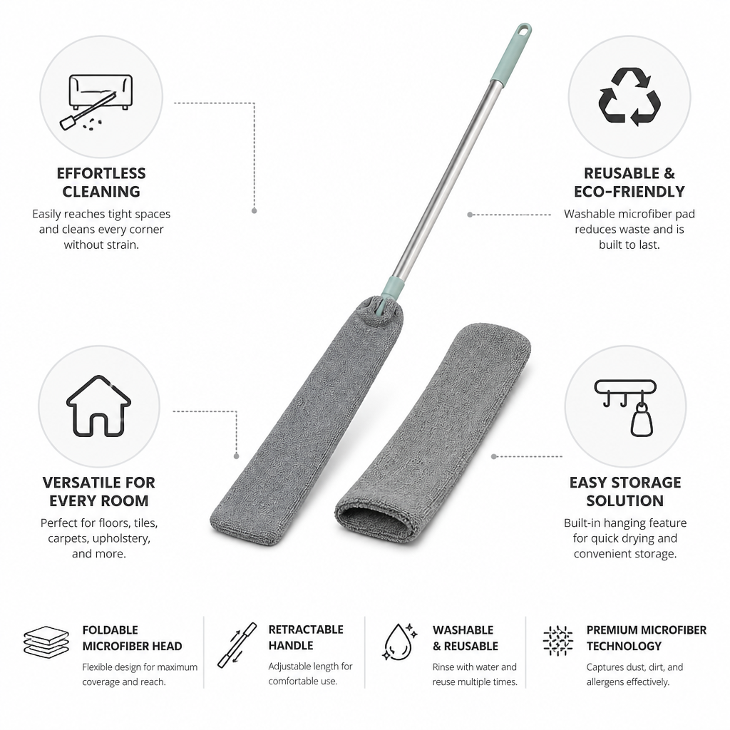 Retractable Foldable Microfiber Duster (Long Handle)