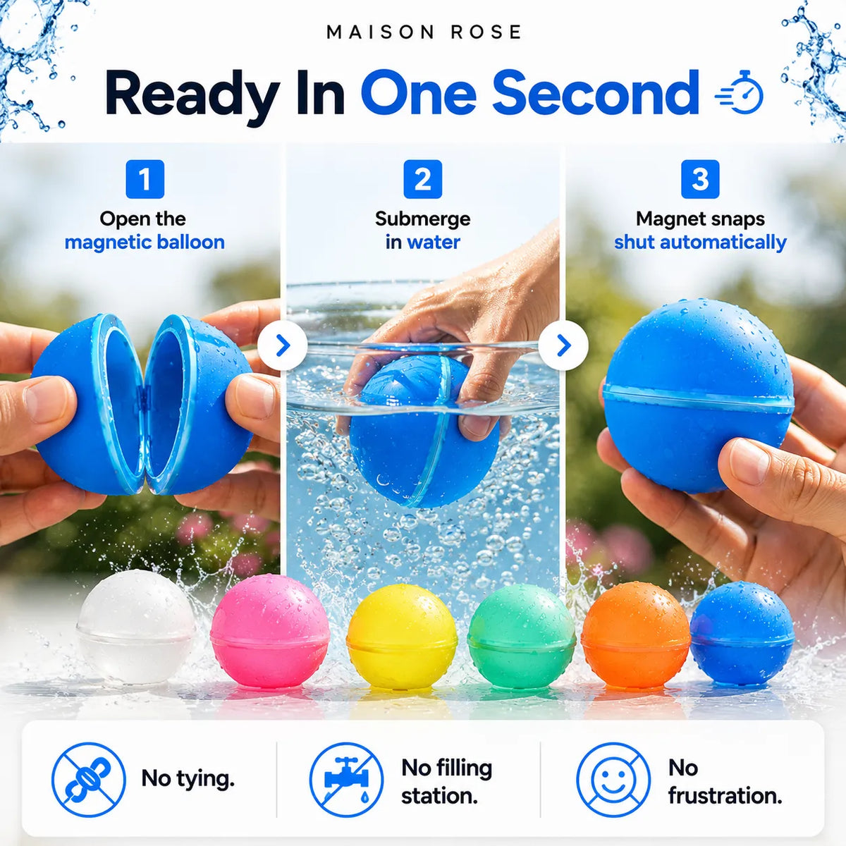 Reusable Water Balloons Silicone Magnetic Self-Sealing