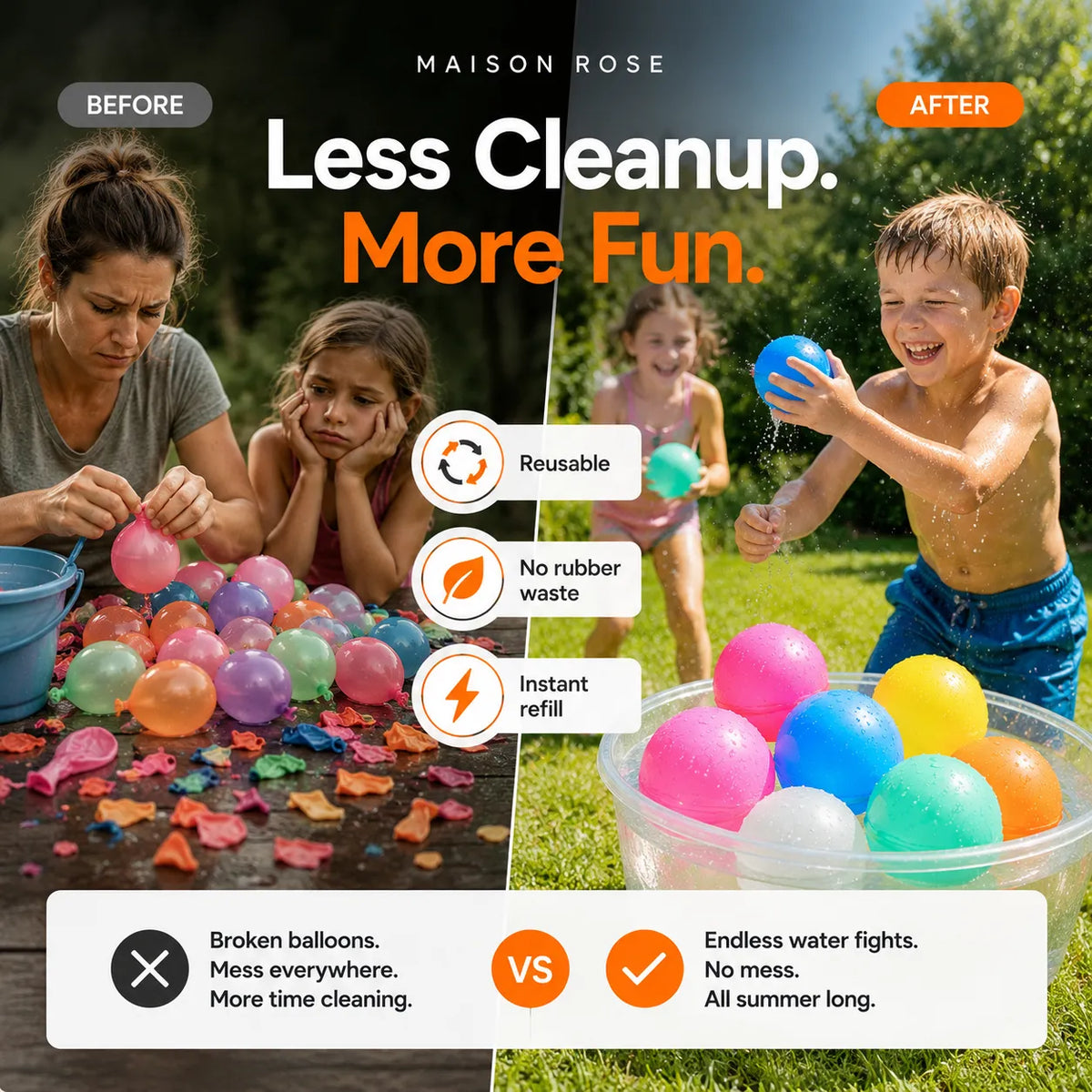 Reusable Water Balloons Silicone Magnetic Self-Sealing