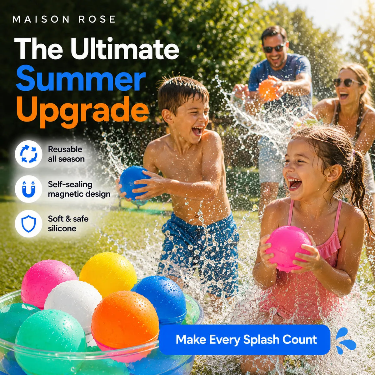 Reusable Water Balloons Silicone Magnetic Self-Sealing