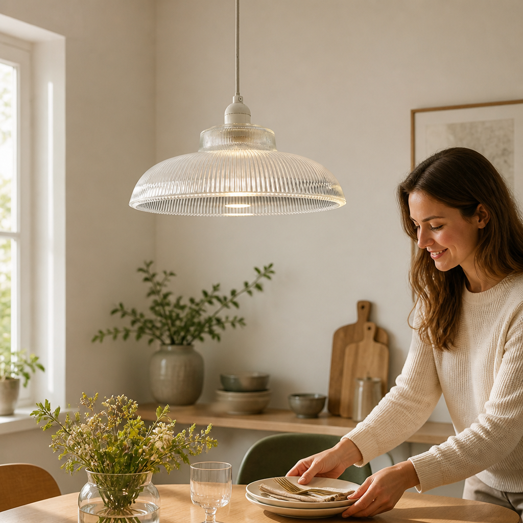 Ribbed Glass Dome Pendant Light