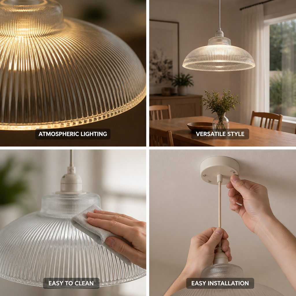 Ribbed Glass Dome Pendant Light